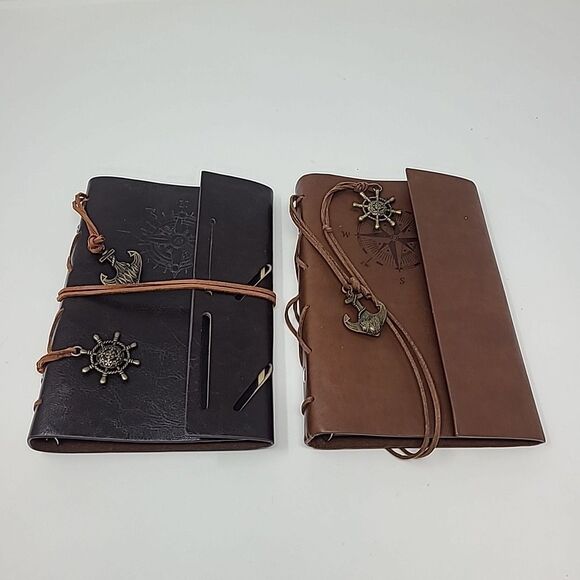 Lot of 2 Nautical Faux Leather Journals Notepad Brown Dark Brown - Picture 1 of 5